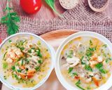 Hình bước làm 7 của món Cháo sò lông,tôm và nấm bào ngư