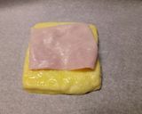 A picture of step 2 of Fluffy's ham egg and cheese baked big sandwich.