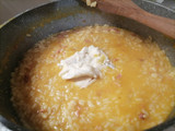 Risotto con zucca, gorgonzola, speck croccante e fonduta di gorgonzola
