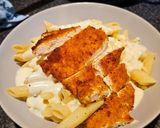 A picture of step 8 of Crispy Chicken Alfredo Penne Pasta.