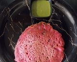 A picture of step 5 of Beetroot Cheela with Coriander chutney.