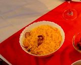A picture of step 6 of Kesari Rice with chicken fry and mutton kosha.