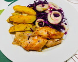 Foto del paso 2 de la receta: Lenguado 🐟 con Papas 🥔 Al horno y  Ensalada de Repollo Rojo y Palmitos! 🥗