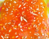A picture of step 8 of Bombay Karachi halwa in heart shape.