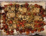 A picture of step 6 of Roasted Tofu with Chickpeas, Tomatoes and Tahini.