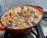 A picture of step 24 of Beef Bourguignon with Sweet Potato, Carrots, Turnips, and Mushrooms.