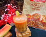 A picture of step 3 of Watermelon Sattu drink.