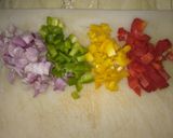 A picture of step 2 of Vegetable pizza without pizza base and without microwave.