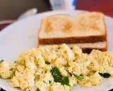 A picture of step 3 of Oat Milk Scrambled Eggs.