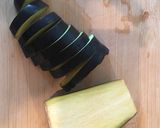 A picture of step 1 of Aubergine and ginger tomato pasta.