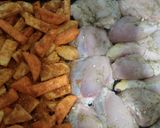 Foto del paso 4 de la receta: Boniatos y Papas rebozados, al horno con pollo (apto hipertensos)