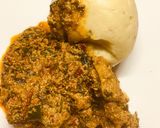 A picture of step 4 of Pounded yam with egusi soup.