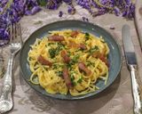 A picture of step 9 of Lemon Carbonara with Guanciale and Mint.
