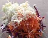 A picture of step 3 of Danish meatballs (Frikadeller) with coleslaw.