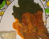 A picture of step 10 of Ugali,chicken stew with greens.