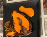Foto del paso 2 de la receta Entrecot de ternera con salsa de pimientos y guarnición de verduras