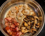 A picture of step 1 of Bacon, mushroom, and tomato pasta.