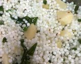 A picture of step 3 of Sabudana with green matar.
