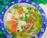 Hình bước làm 4 của món Canh chua chay đậu hủ trắng,nấm kim châm và cà chua