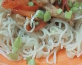 A picture of step 4 of Mongolian chicken with noodles 🍜.