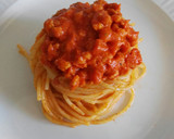 Foto del paso 9 de la receta: Espaguetis con salsa de pimientos asados y soja texturizada