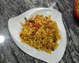 A picture of step 3 of Macroni with chicken sausage.