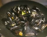 A picture of step 2 of Mussels in a white wine & saffron sauce with oregano bruschette.