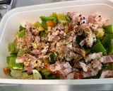 Une image de l'étape 11 de Courgettes et poivrons au lard et épices.
