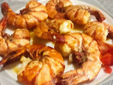 Gambas salteadas en aceite de oliva, ajo y sal del Himalaya