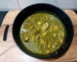 A picture of step 4 of Singhada and green chana curry.