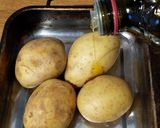 A picture of step 1 of "loaded" stuffed potato skins.