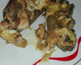 Foto del paso 7 de la receta: Berenjenas rellenas de pollo salchichas y champiñones en el microondas