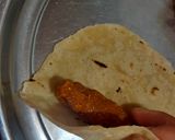 A picture of step 4 of Rotli cigars using leftover farsan after Diwali.