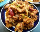 A picture of step 7 of Chettinad mutton sukka fry.