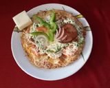 A picture of step 7 of Pizzta (pasta pizza).
