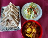 A picture of step 3 of Cauliflower, carrot and potato/ veg/ with salad and chapati.