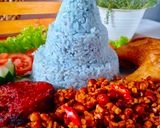 Foto langkah ke 4 dari resep Nasi gurih bunga telang a.k.a Nasi kerabu.