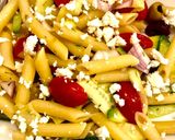 A picture of step 5 of Penne pasta salad with zucchini and olives.