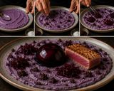 Foto del passaggio 5 della ricetta Tonno scottato con spuma di patate viola, barbabietola e amarena