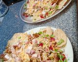 A picture of step 3 of Mexican Nachos with Peppers, Onion, and Bacon.