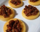 A picture of step 2 of #194 Polenta and Lentil Crostini.