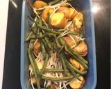 A picture of step 3 of Charlotte potato, green bean and bean sprout tray bake with peanut, coconut and chilli dressing.