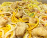 A picture of step 8 of Chowmein with coloured spaghetti 🤗🤗🤗.