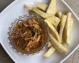 A picture of step 3 of Fried yam & shredded chicken soup🍽.