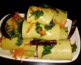 A picture of step 12 of Spinach Khandvi.