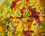 A picture of step 8 of Kathiyawadi Vaghareli Khichdi and Kadhi.