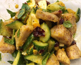 A picture of step 15 of Taro, Sweet Potato, Cucumber, and Cranberry Salad (with Egg and Fresh Basil).