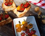 A picture of step 1 of Crostoni with Figs and Confit Cherry Tomatoes.