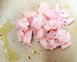 A picture of step 1 of My Chicken, Chorizo pasta dish with melted Gloucstershire cheese.