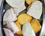 A picture of step 1 of Taro sweet potato balls.